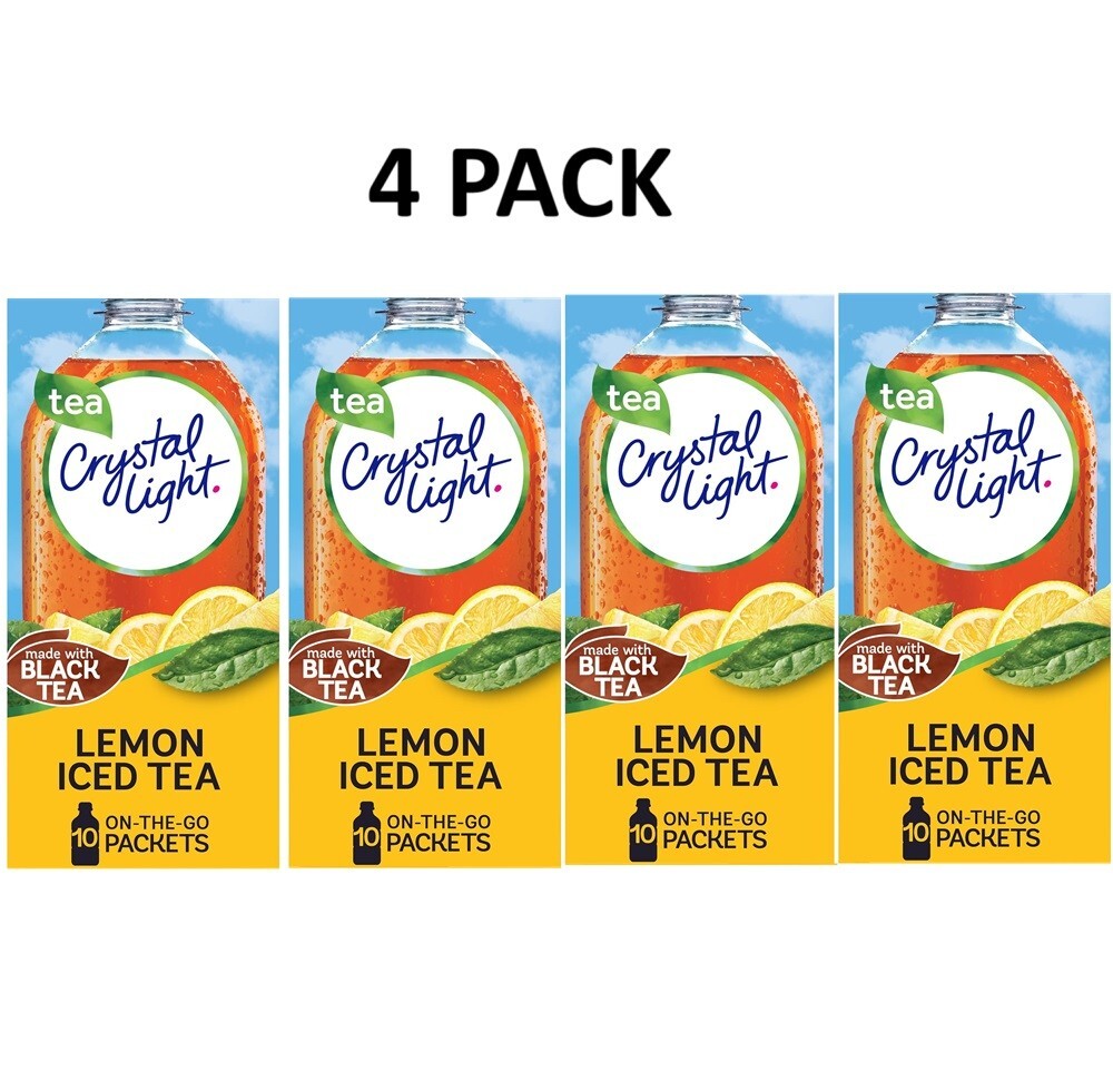 4 PACK Crystal Light Lemon Iced Tea On-The-Go Powdered Drink Mix 10 Count Each