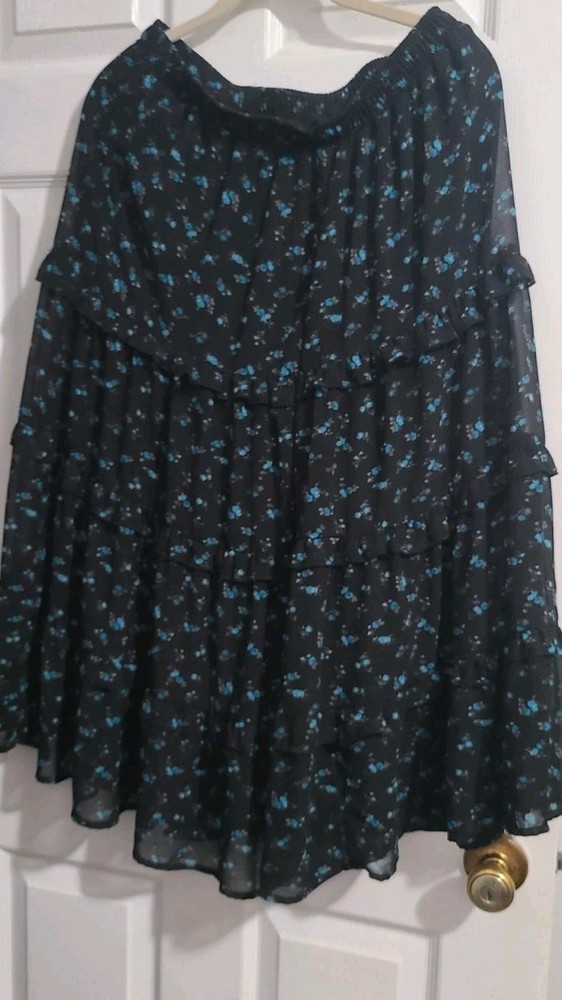 Women's Wild Fable M Maxi Skirt Floral Black Orange Elastic Waist Ruffle Boho