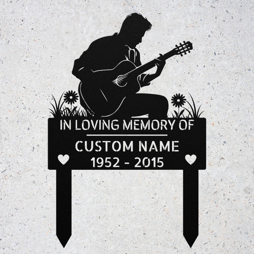 Custom Musician Memorial Metal Sign Guitar Player Tribute Yard Grave Marker