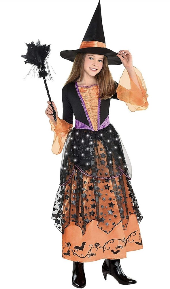 Magical Witch Costume Halloween Fancy Dress Up Lights Girl’s Size S 4-6 Years