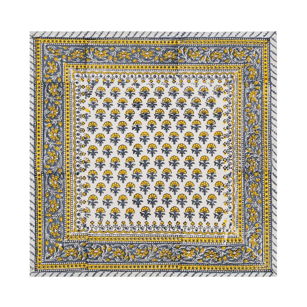 Yellow and white Indian hand block printed cotton napkins
