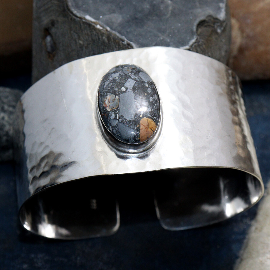 Exclusive Maligano Jasper 925 Silver Plated Gemstone FreeSize Bangle JW