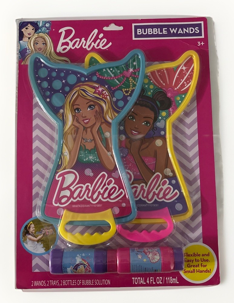Barbie Mermaid Tail Bubble Wands Set with 2 Wands, Trays & Bottles