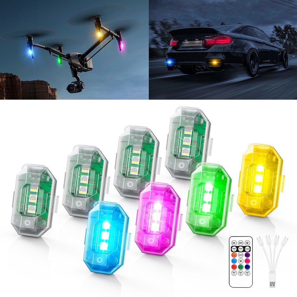 Wireless 8 Pods RGBW 3-LED Strobe Lights 4-in-1 USB Charing Anti-Collision Lamps