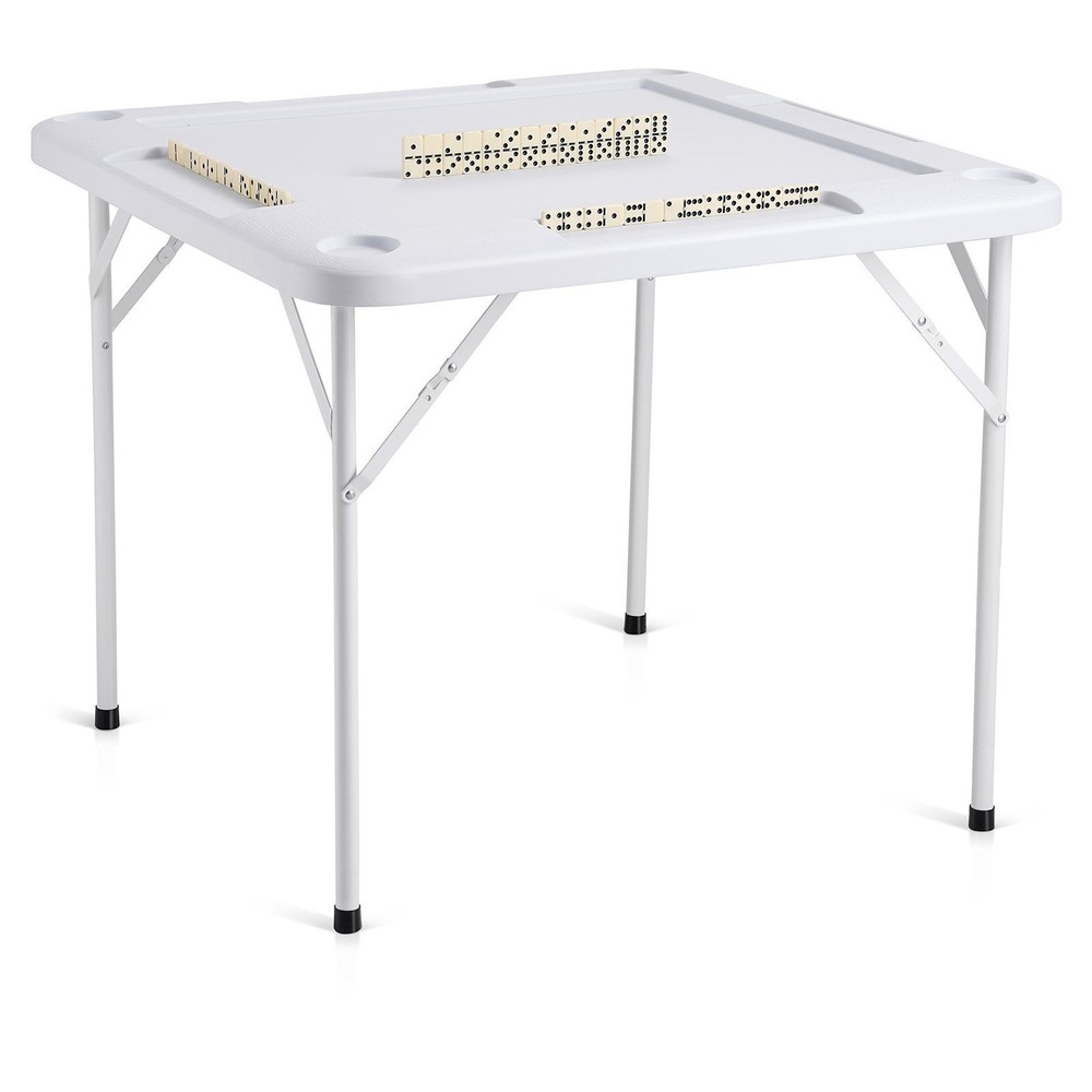 VEVOR 4-Player Folding Mahjong Table with Cup Holders and Chip Trays in White
