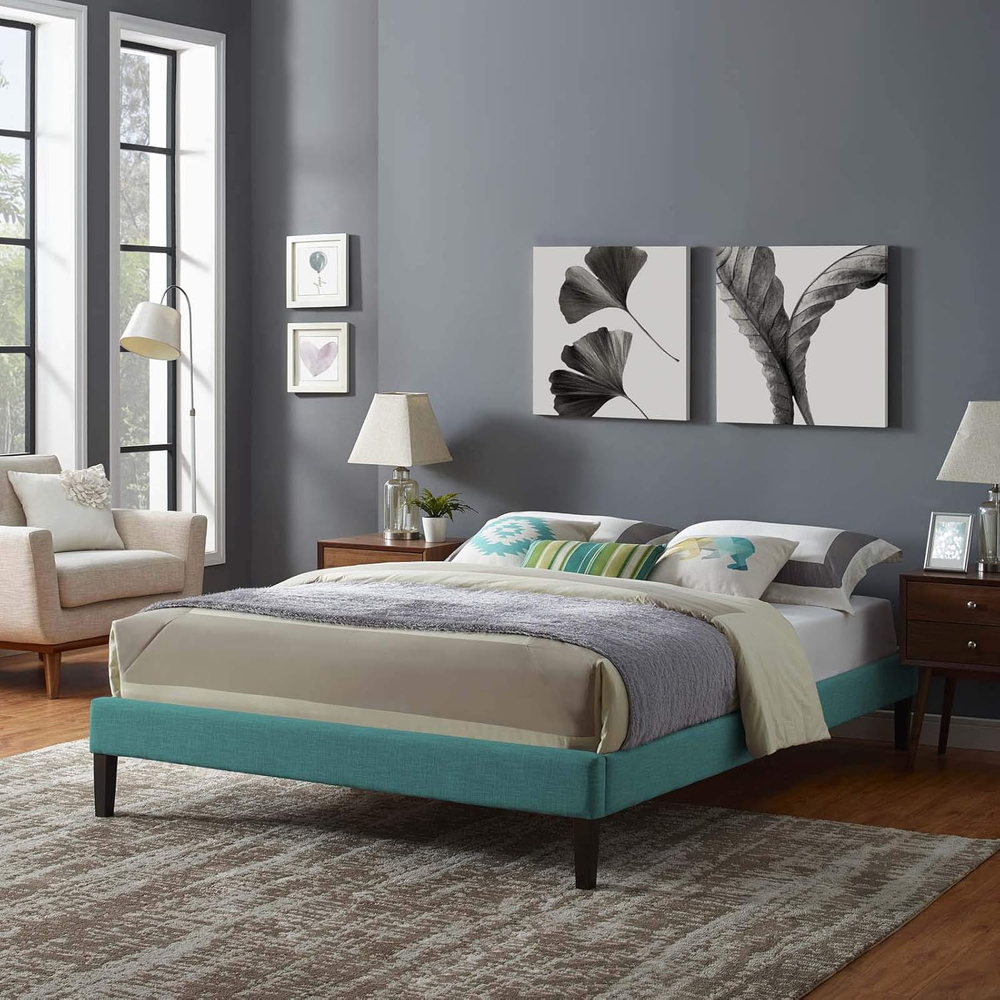 Teal Tessie Upholstered King Platform Bed Frame with Wood Slat Support