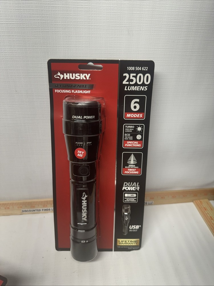 2500 Lumens Husky Rechargeable Flashlight with 6 Modes USB B26 Dual Power