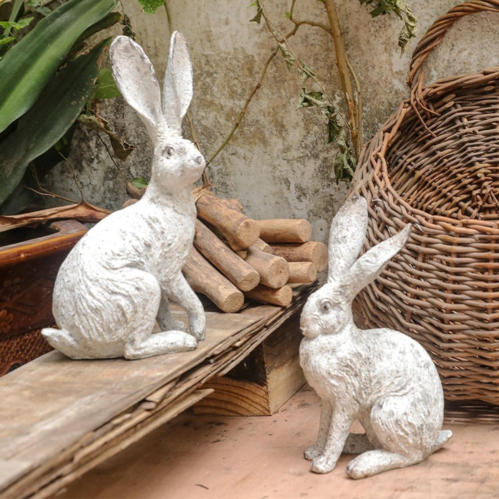 1 Set White Rabbit Decoration Cute Gift Shooting Props Rural Resin Crafts Home