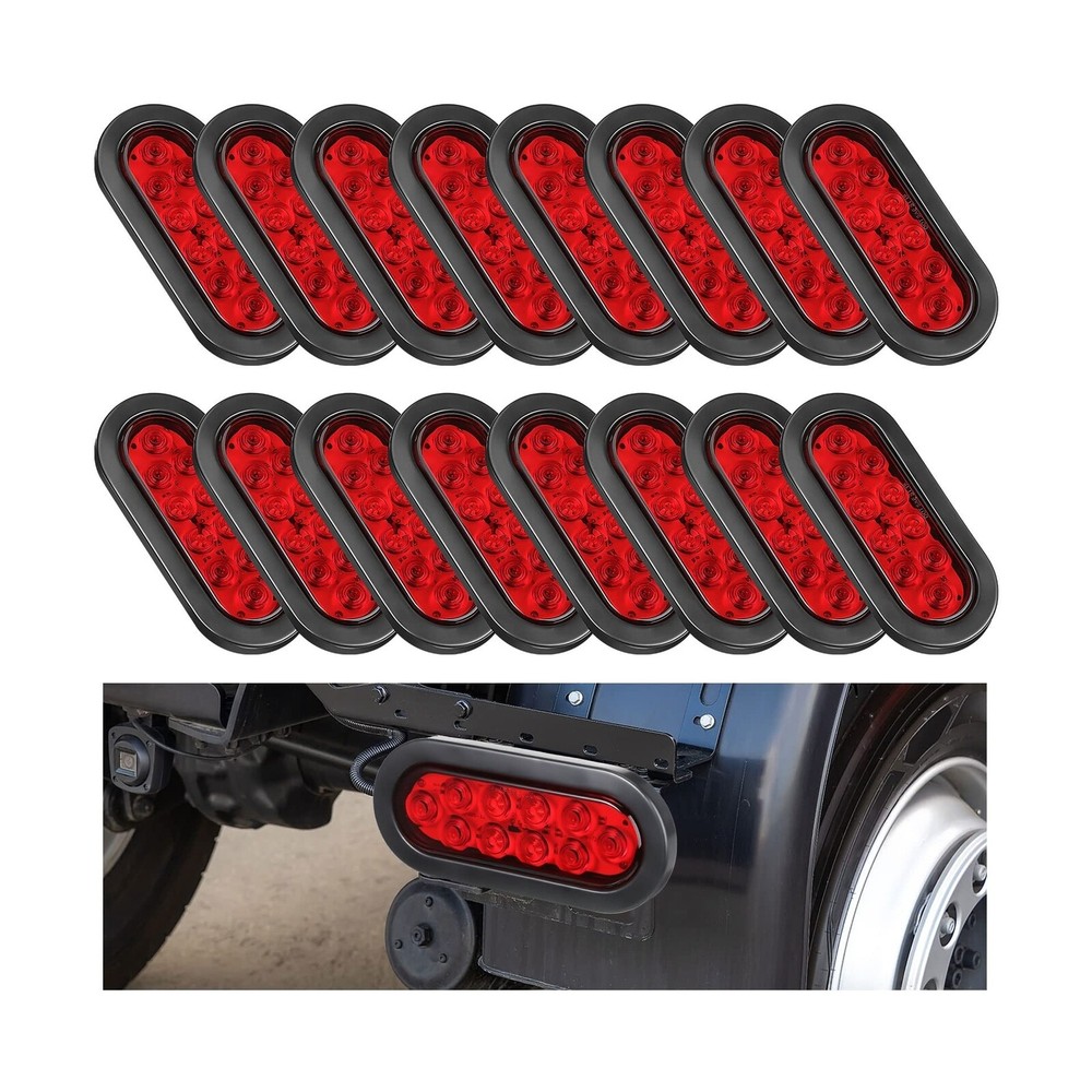 Retisee 16 Pcs 6 Inch Oval LED Trailer Light Kit, 10 LED Red Stop Brake Turn ...