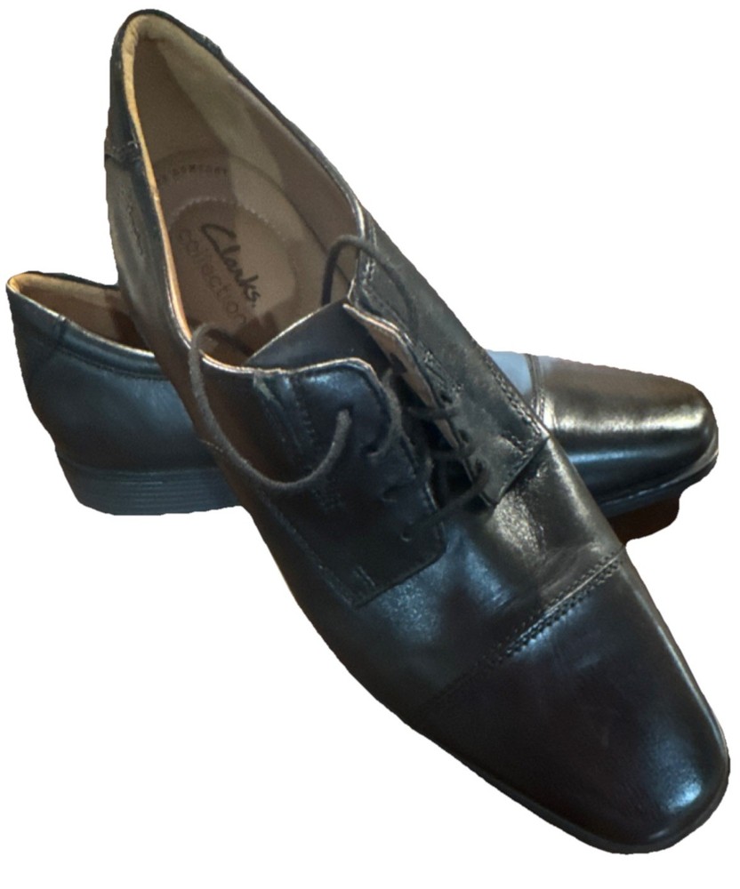 Clarks Collection Men's Oxford Dress Shoes, Size 12, Black Leather, Lace-Up