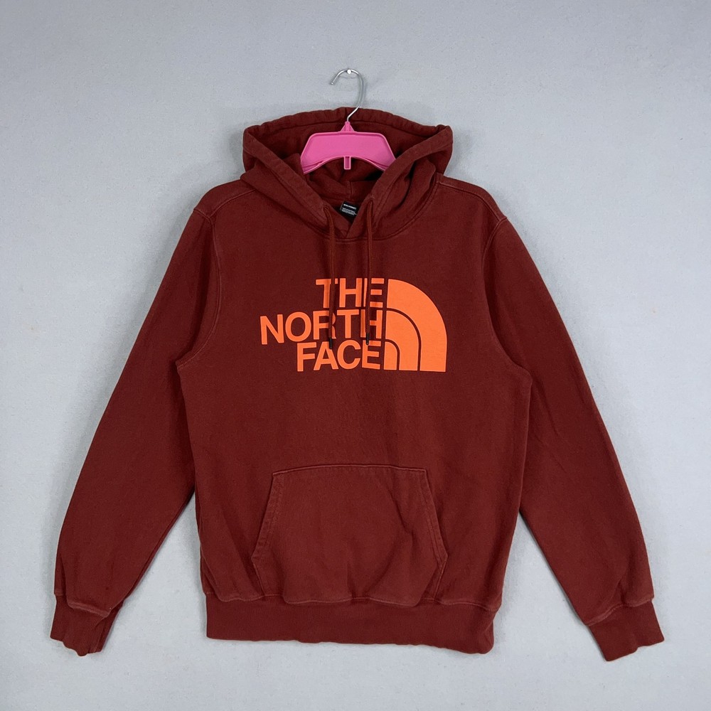 North Face Hoodie Mens Medium Red Orange Pullover Sweatshirt Outdoor Hiking Gorp