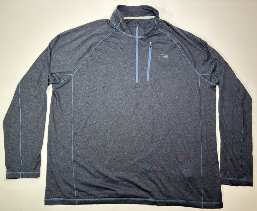 LL Bean Pullover Men’s XL Blue Quarter Zip Slightly Fitted Performance Shirt Top
