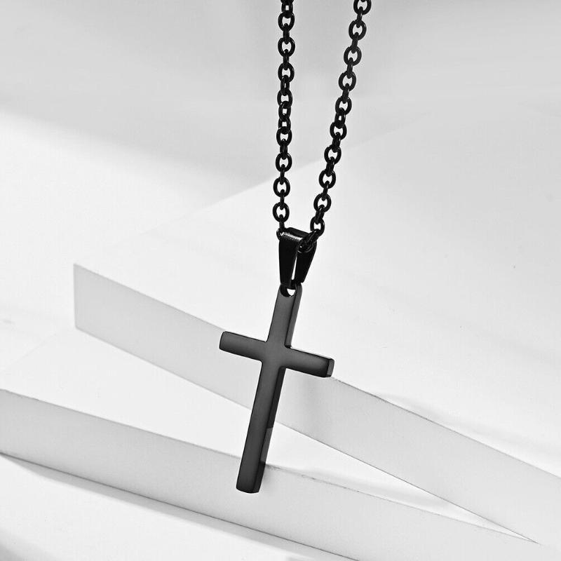 Stainless Steel Small Cross Pendant Necklace for Men Women Boys Girls