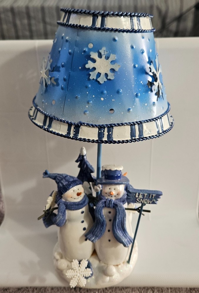Kohl's Snowman Candle Holder Christmas Blue Metal Snowflake 7.5in
