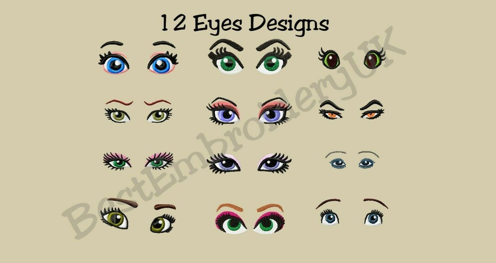 12 MACHINE EMBROIDERY DESIGNS - EMBROIDERY EYES -  WOMAN'S EYES - EYELASHES