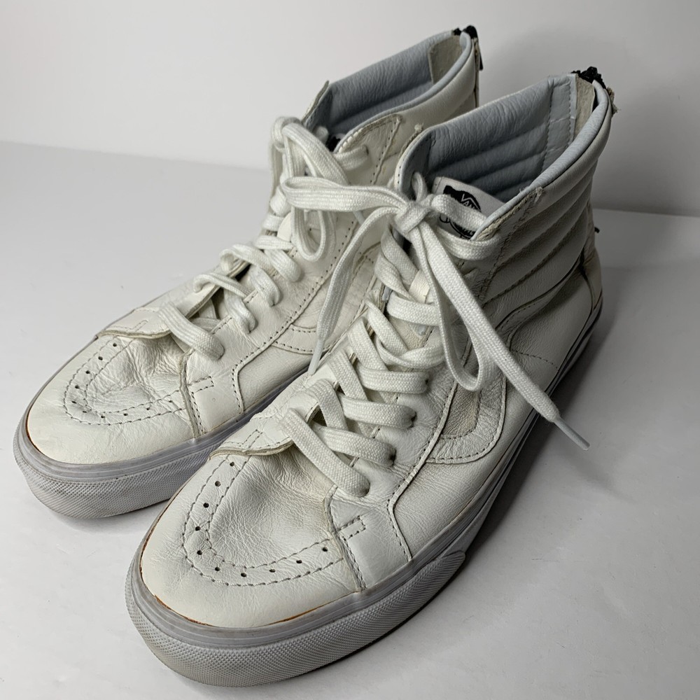 Vans Sk8-Hi Tops Mens Size 10 Old Skool High Reissue Zip Up Back White Leather