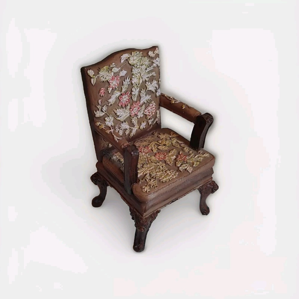 Vintage Miniature Hand Painted Antique Ceramic Resin Arm Chair Trinket Box