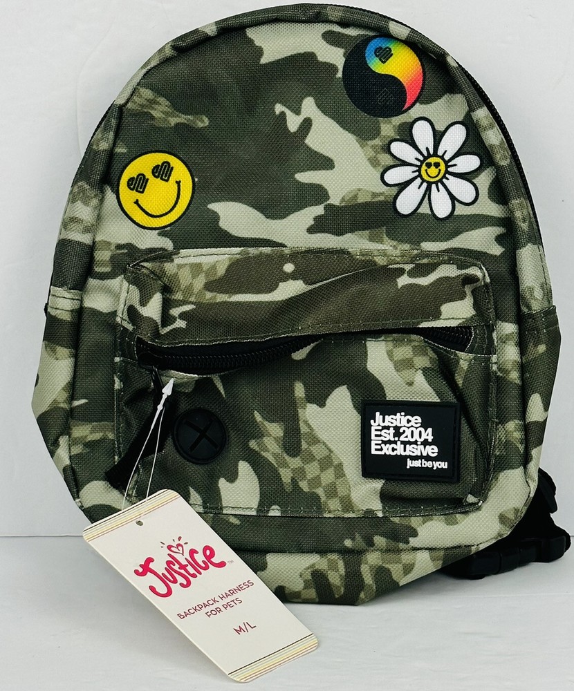 Justice Med Large Dog Harness Backpack Camo Holds and Dispenses Waste Bags NEW