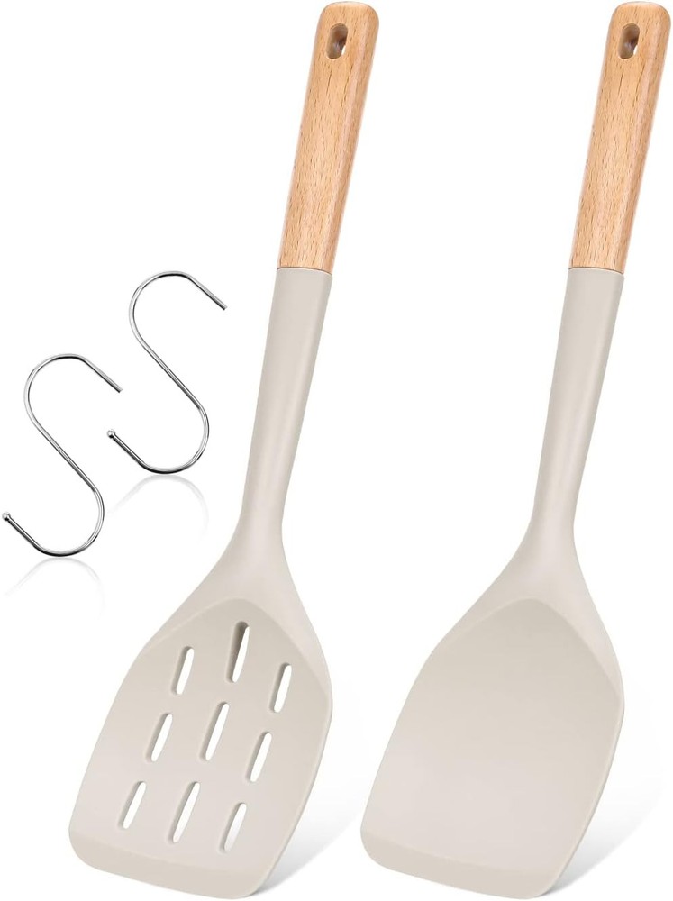 Pack of 2 Silicone Spatula, Non Stick Cooking Utensil Set Uniserval, Khaki