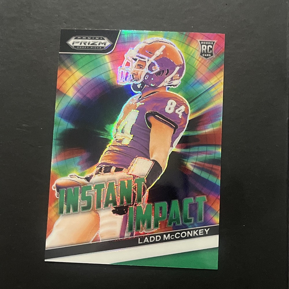 Ladd McConkey 2024 Panini Prizm Draft Picks RC Rookie Instant Impact Green Prizm Football Card
