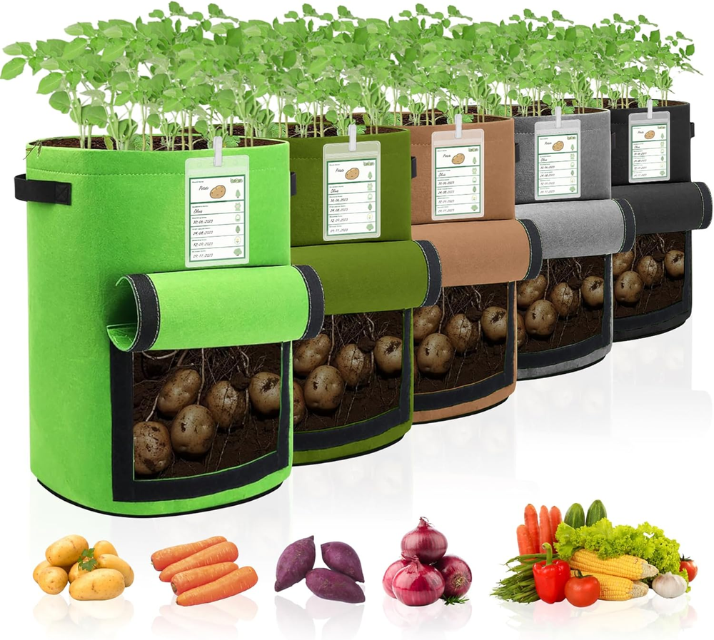 5-Pack Heavy Duty 10 Gallon Colorful Potato Grow Bags