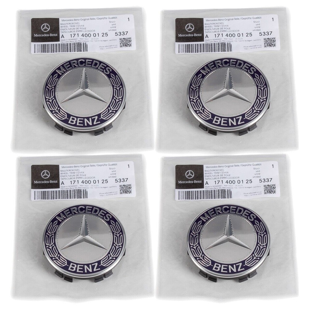 4X GENUINE Mercedes Royal Blue Center Hub Cap for Alloy Wheel (SET OF 4)