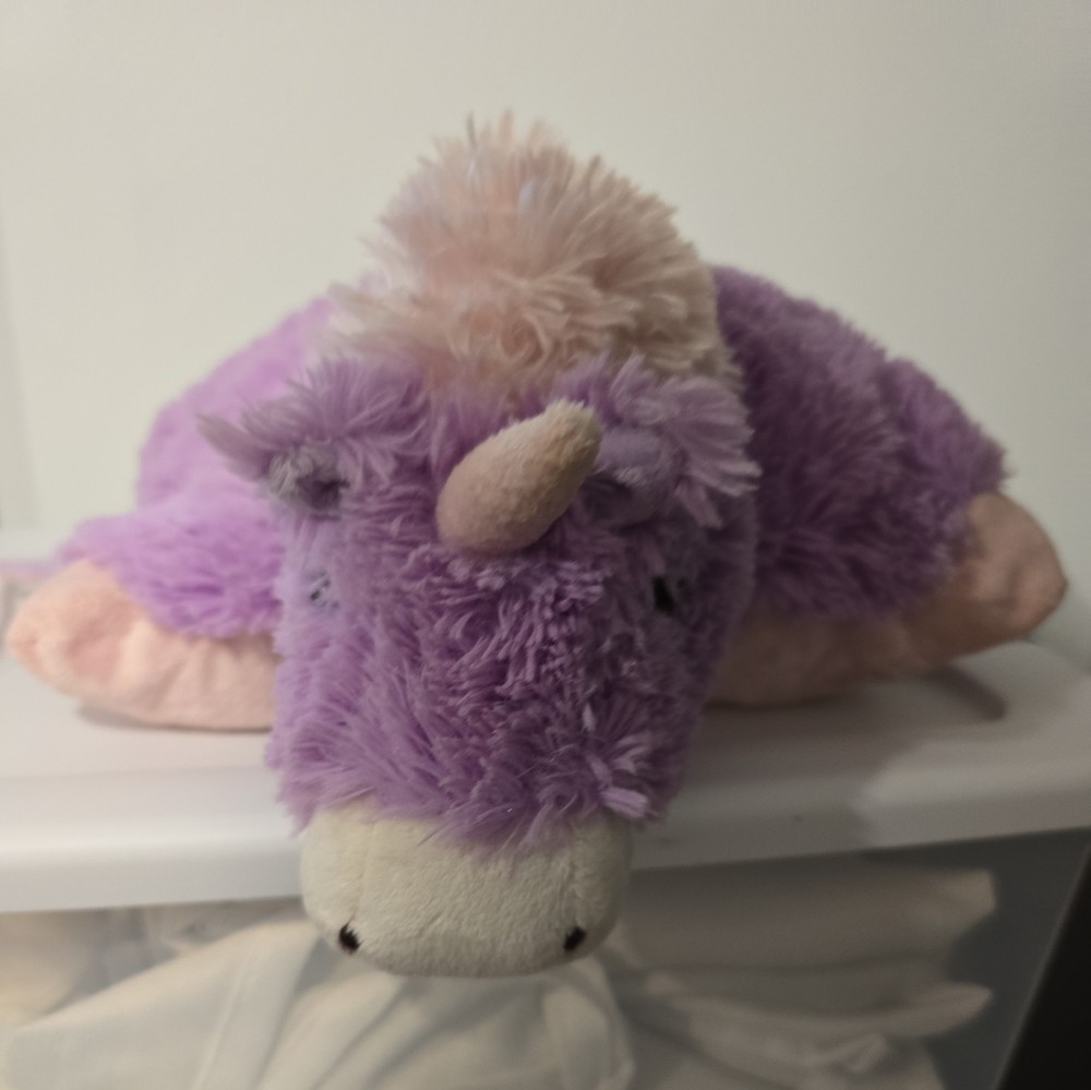 Purple Pink Plush Unicorn Pillow Pet with Mane and Horn