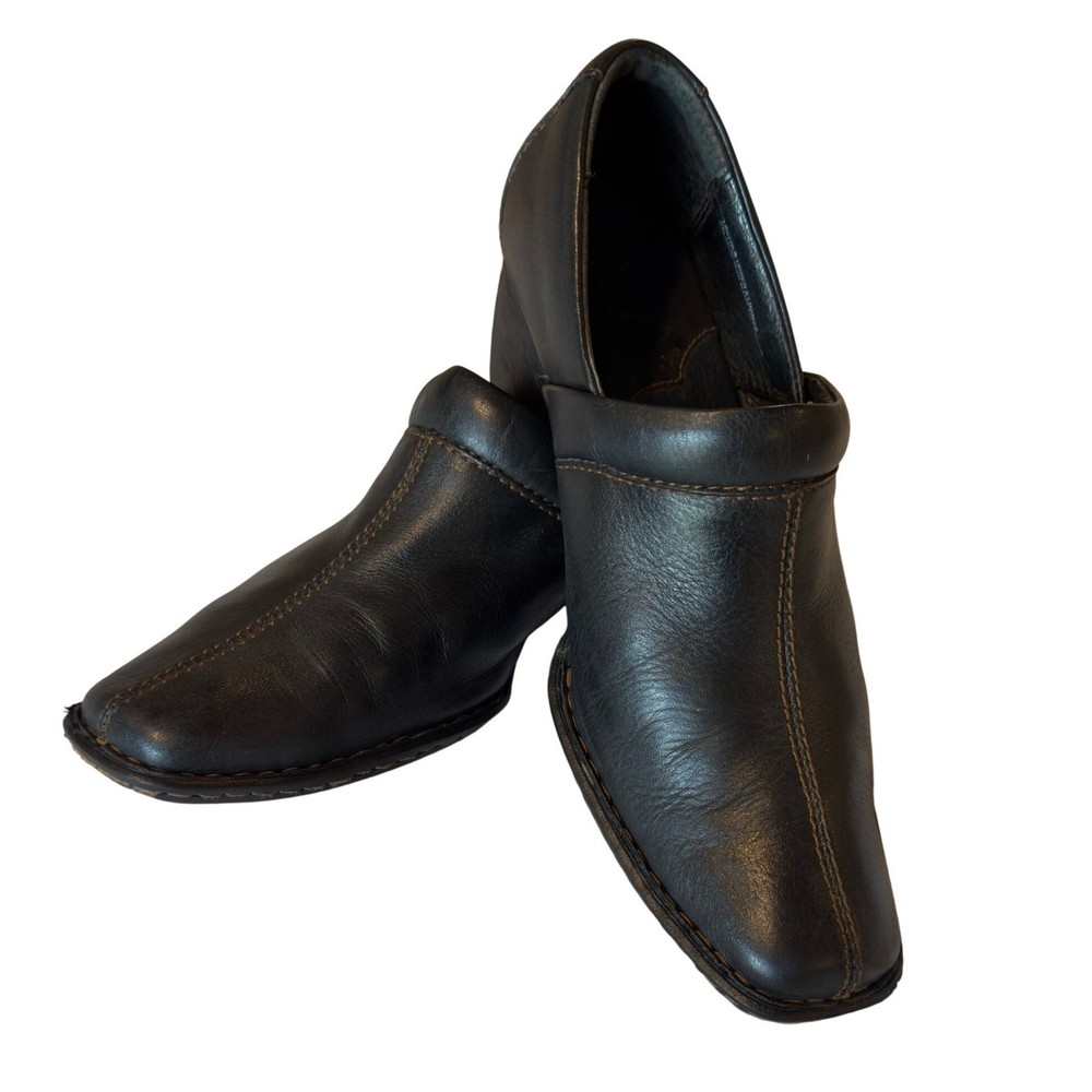 Born Kinney Smooth Leather Block Heel Pumps Square Toe Comfort Slip Ons Size 7.5