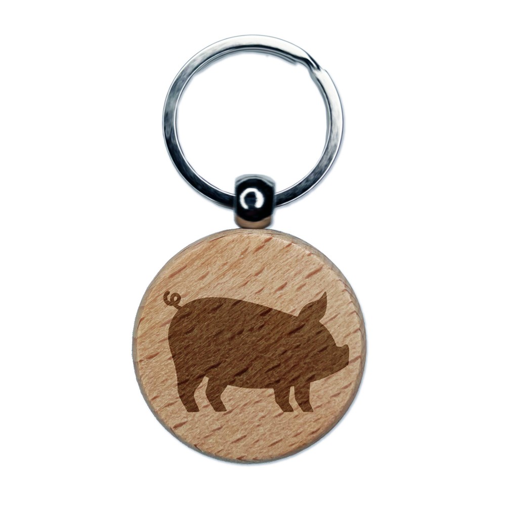 Pig Sideview Farm Animal Engraved Wooden Keychain Charm Tag