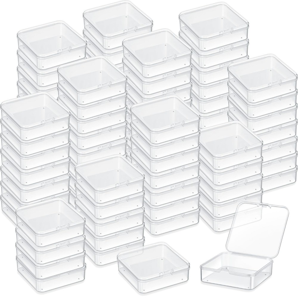 100-Piece 3x3x1 Inch Clear Plastic Bead Storage Boxes with Lids