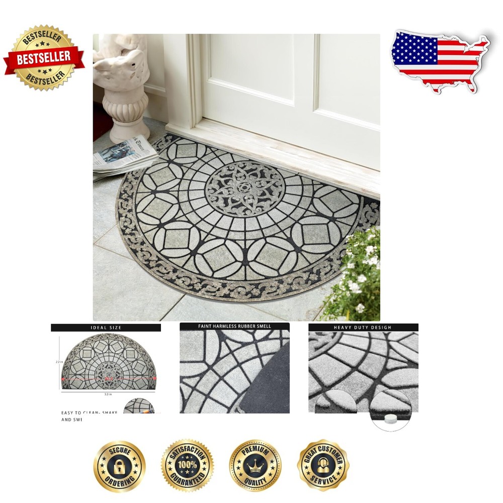 Elegant Half Round Soft Rubber Doormat - Machine Washable, Durable, 33x21 Inches, Perfect for Indoor and Outdoor Use