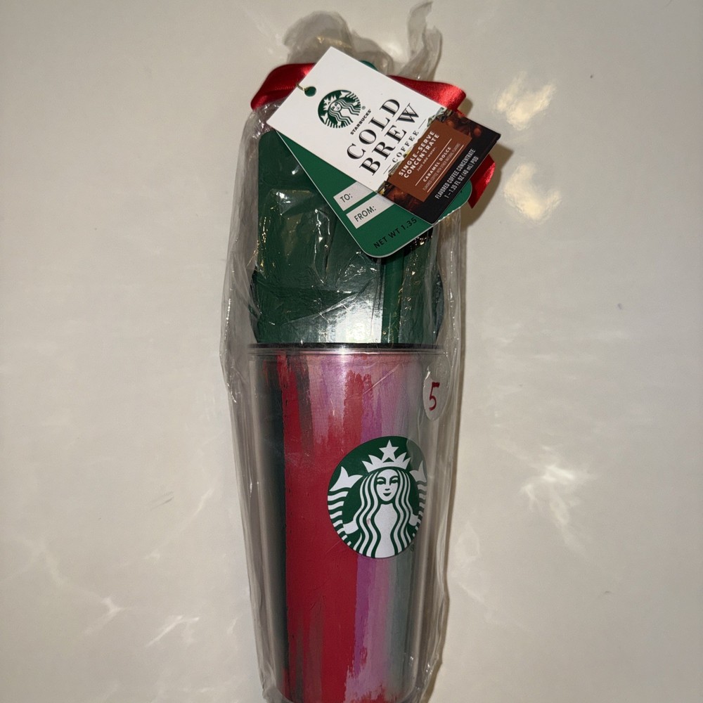 NEW Starbucks Cold Brew Coffee Tumbler 16 oz Acrylic Cup + Caramel Cold Brew Pod