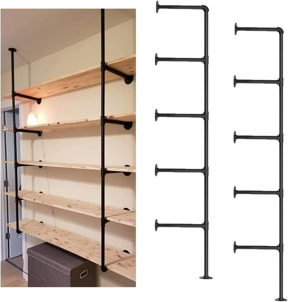 Industrial Wall Mount Iron Pipe Shelf Shelves Shelving Bracket Black Vintage