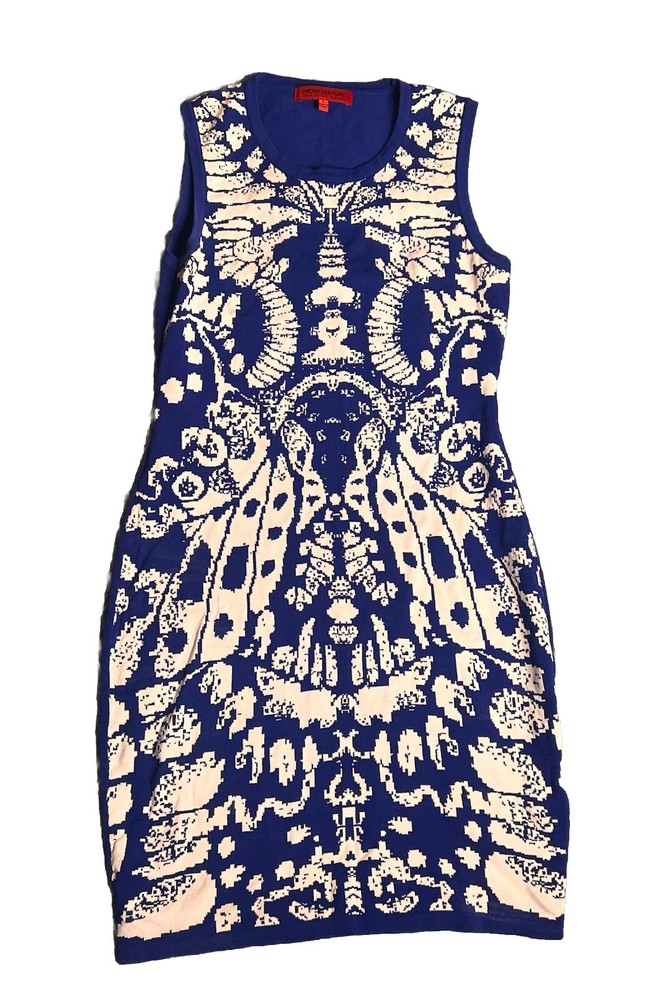 Wow Couture Dress Blue And White Womens Size Large Cutout Back