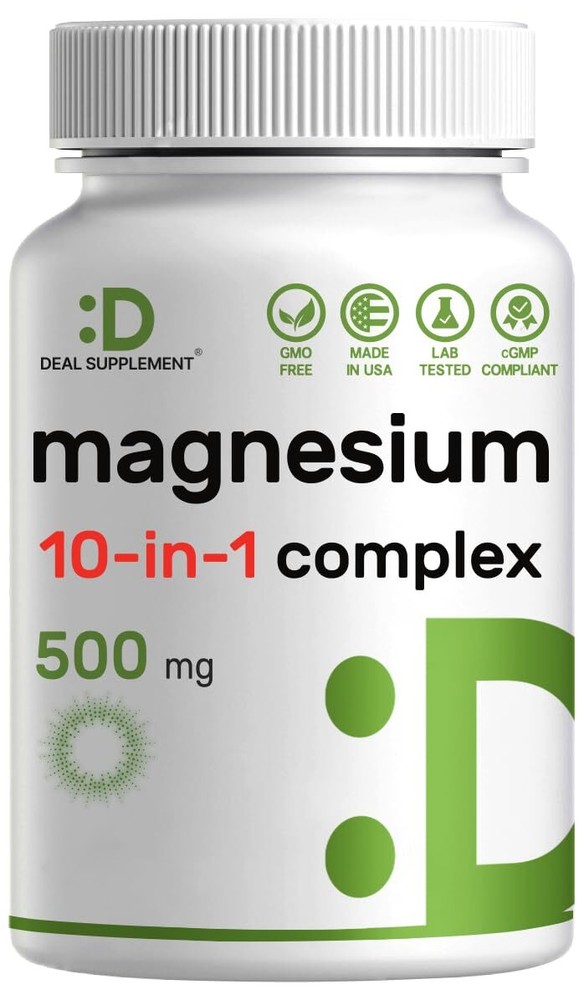 Magnesium Complex Supplement 500mg 240 Veggie Capsules – 10 in 1 – Glycinate ...