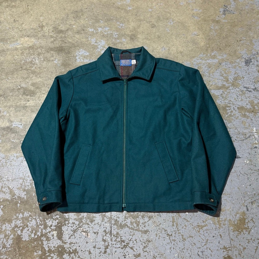 Vintage Pendleton 100% Wool Green Blanket lined Bomber Jacket XL Talon Zip