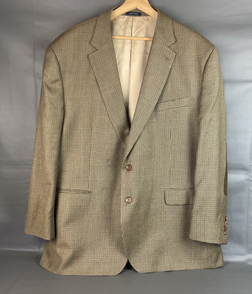 Ralph Lauren Mens Linen Silk Wool Tan brown Check Hopsack Window Blazer  50R