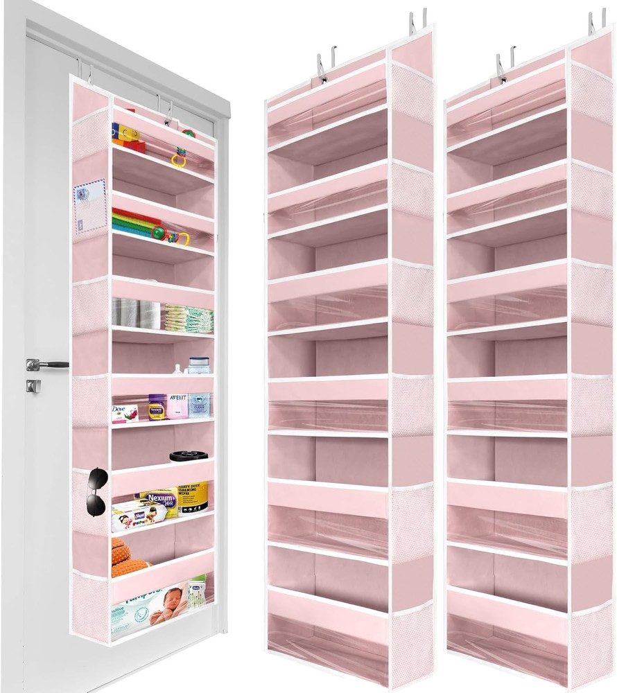 Heavy Duty Over the Door Organizer 2-Pack by HOMELUX THEORY in Baby Pink