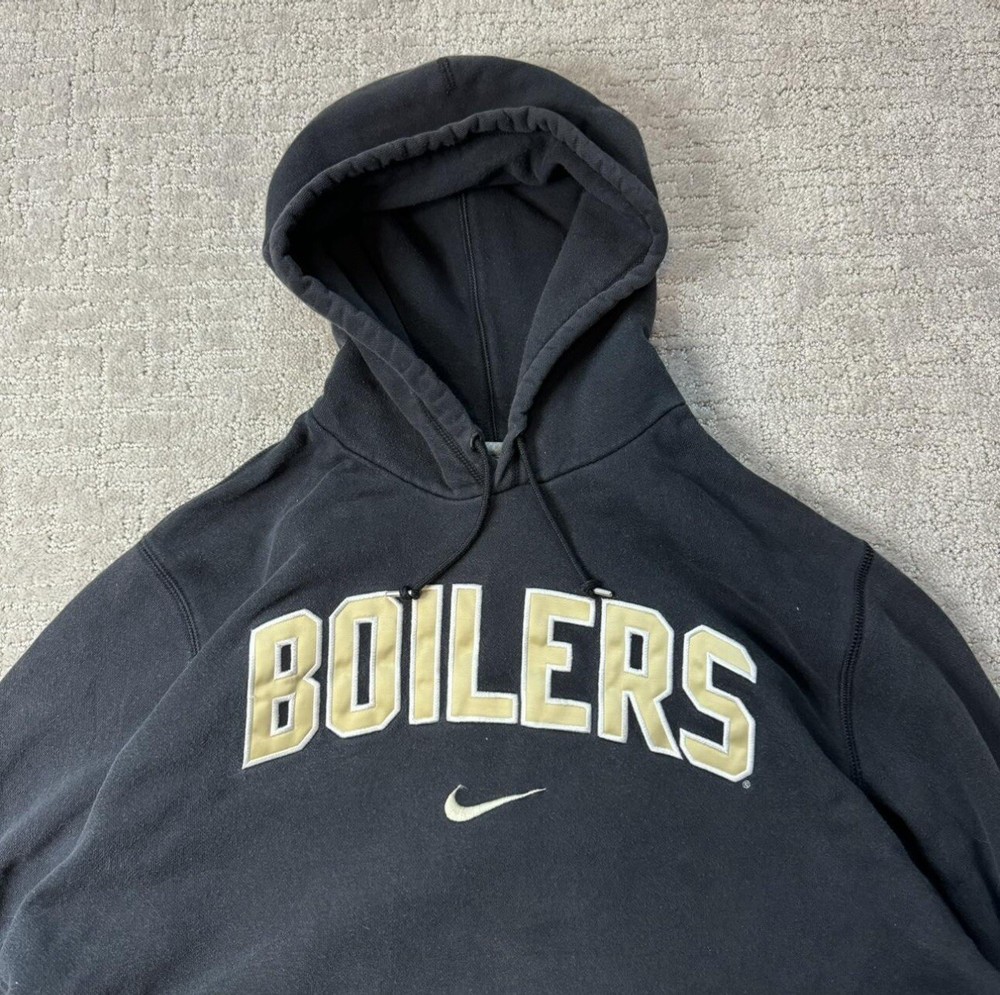 Nike Purdue Boilermakers Hoodie Mens XL Black Pullover Center Swoosh Y2K NCAA