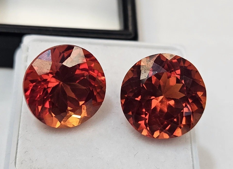 Natural Padparadscha Sapphire Pair 20-22 Ct Round Cut Loose Gemstones