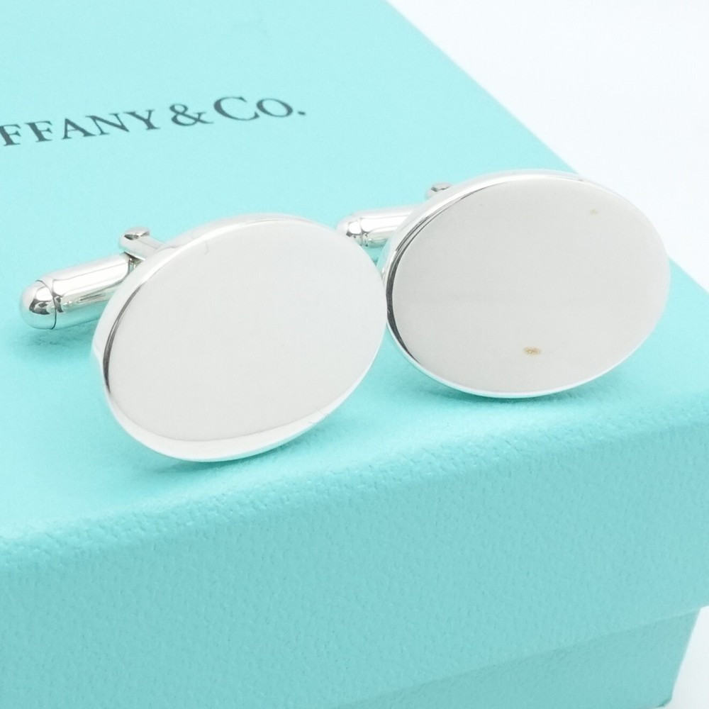 Tiffany & Co Sterling Silver Classic Oval Bullet Cuff Links Gift Box  