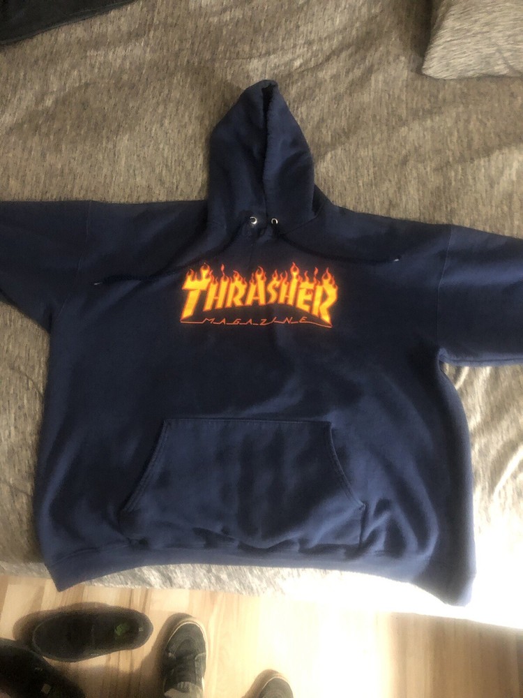Thrasher Magazine COVER LOGO PULLOVER Skateboard Hoodie NAVY