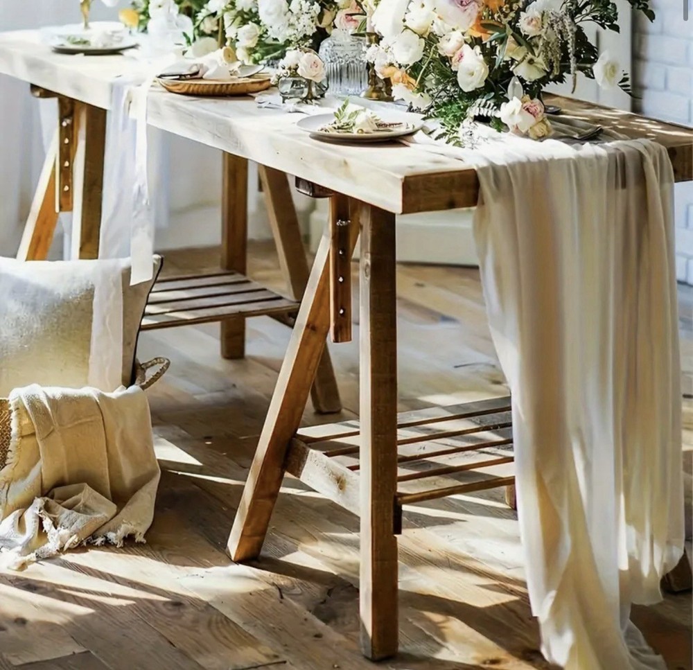Ivory extra long cotton cheesecloth table runner for weddings and events decor