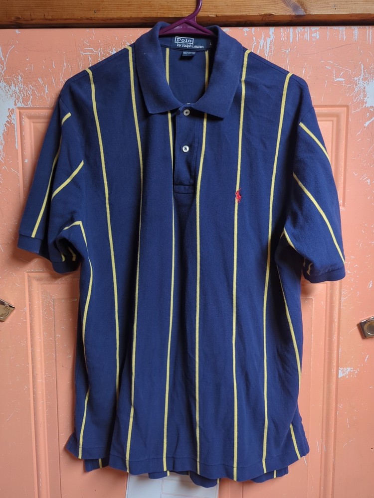 Vintage Polo Ralph Lauren Men’s Striped Polo Shirt Size Large Blue & Yellow