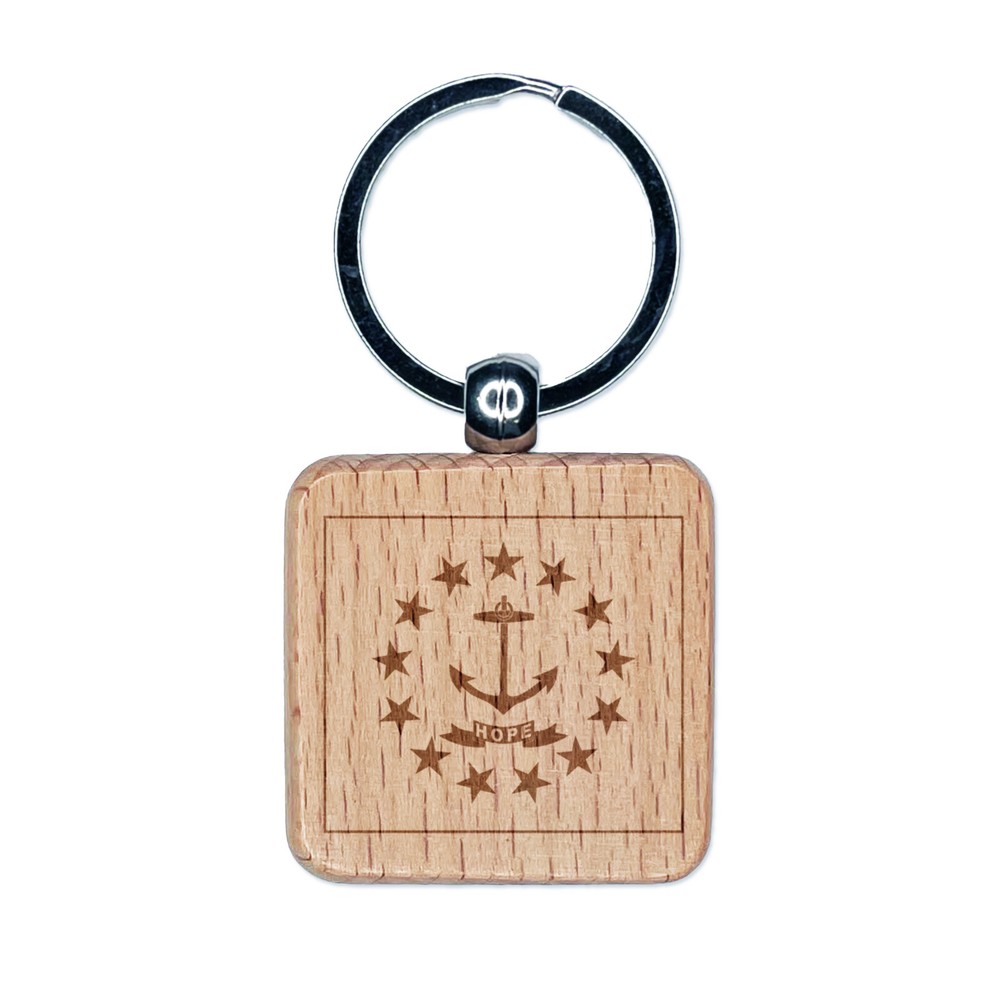 Rhode Island State Flag Wooden Laser Engraved Keychain Charm  
