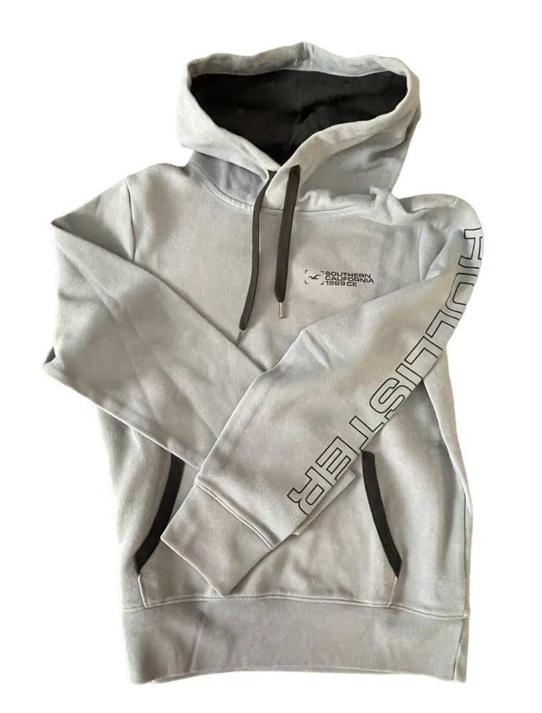 Hollister Mens Hooded Sweatshirt Size X Small Gray Sleeve Logo Southern Cali
