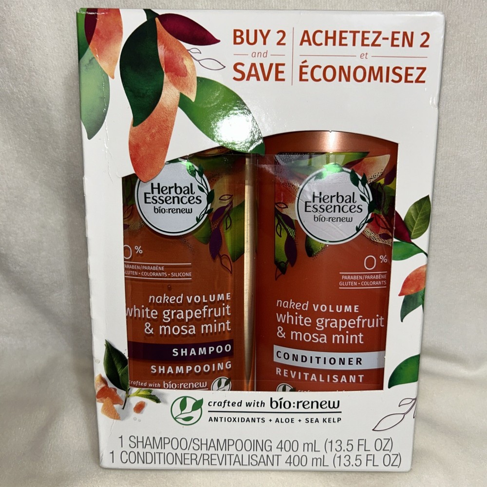 Herbal Essences Bio Renew Naked Volume White Grapefruit &Mosa Mint Set 13.5oz Ea