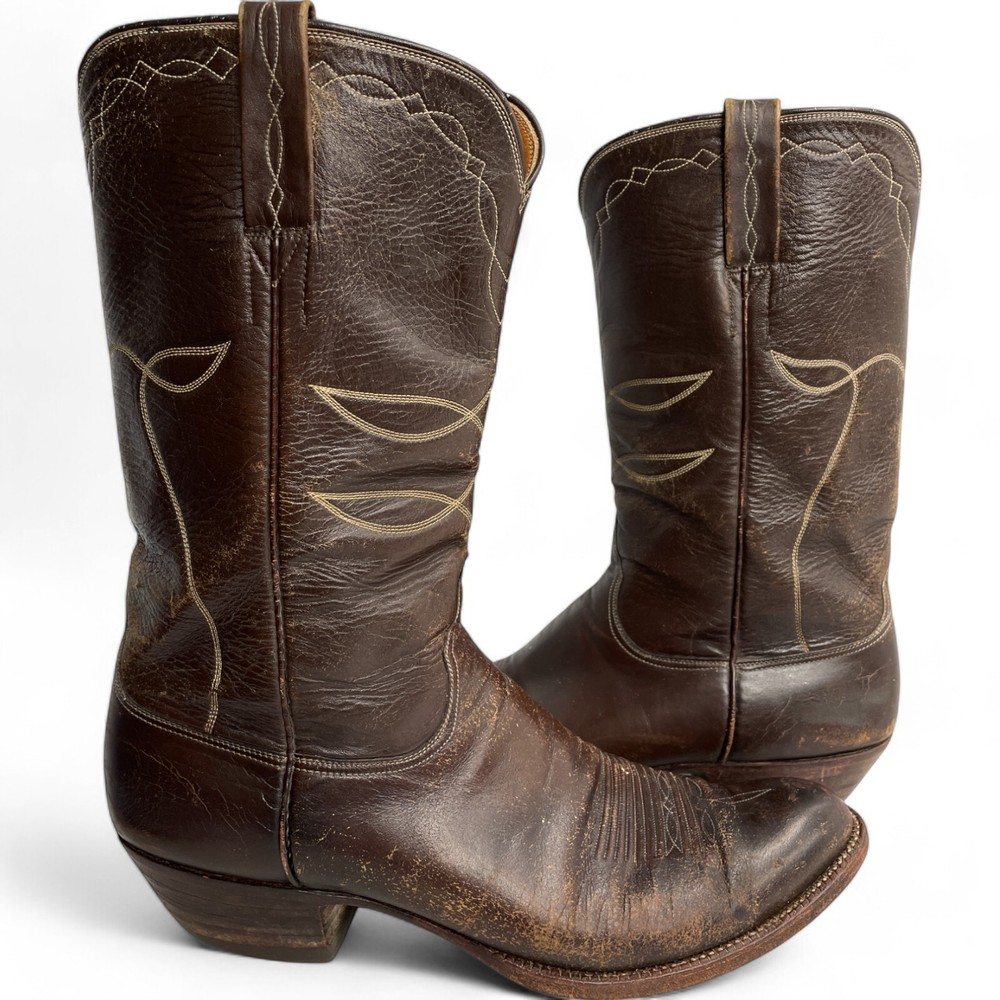 VTG Lucchese San Antonio Brown  67606 Leather Cowboy Western Boots Men's 11.5 A