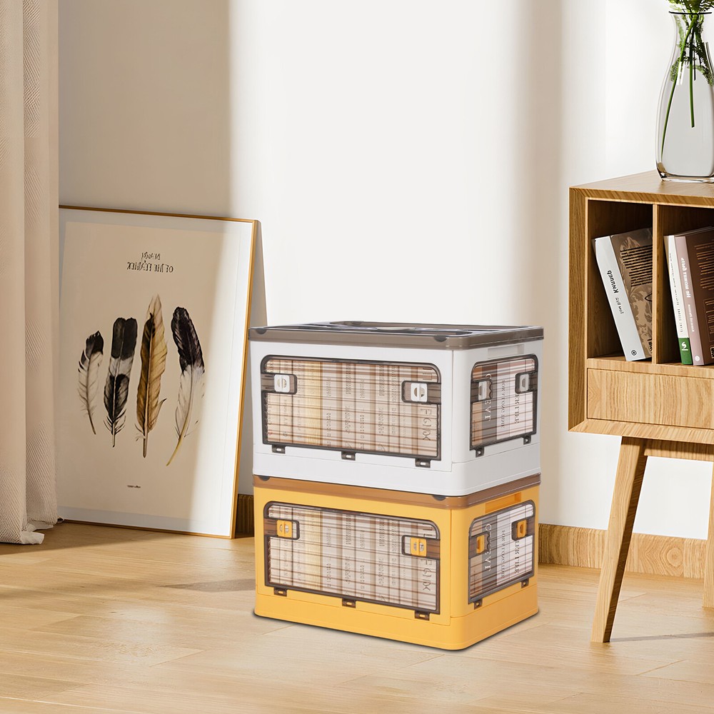 Foldable Stackable Plastic Storage Bin in Yellow and White