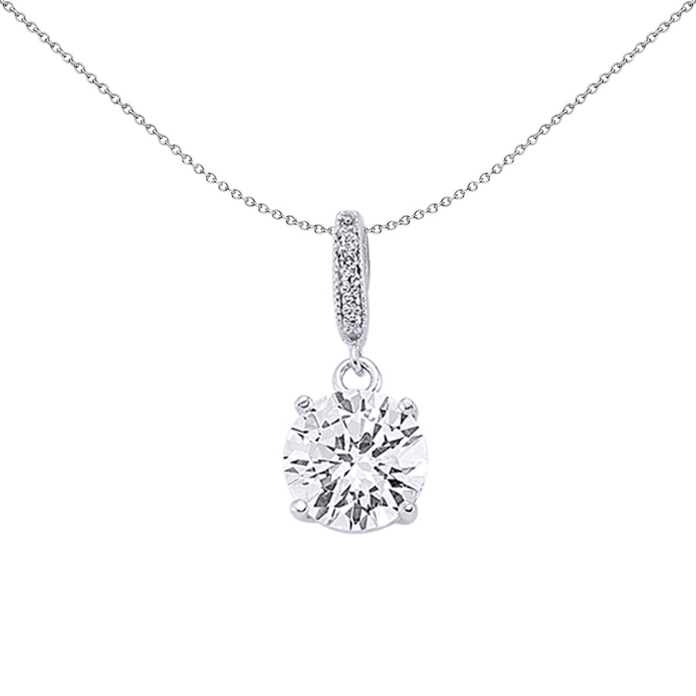 Silver Jewelco London CZ Solitaire Pendant Necklace 18 inch